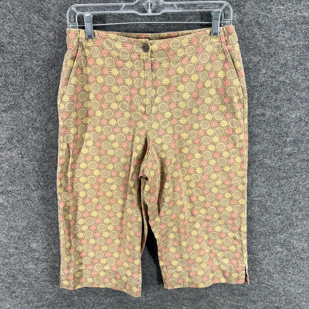 Liz Claiborne Skimmer Shorts Women 10 Beige Geometric High Rise Flat Front